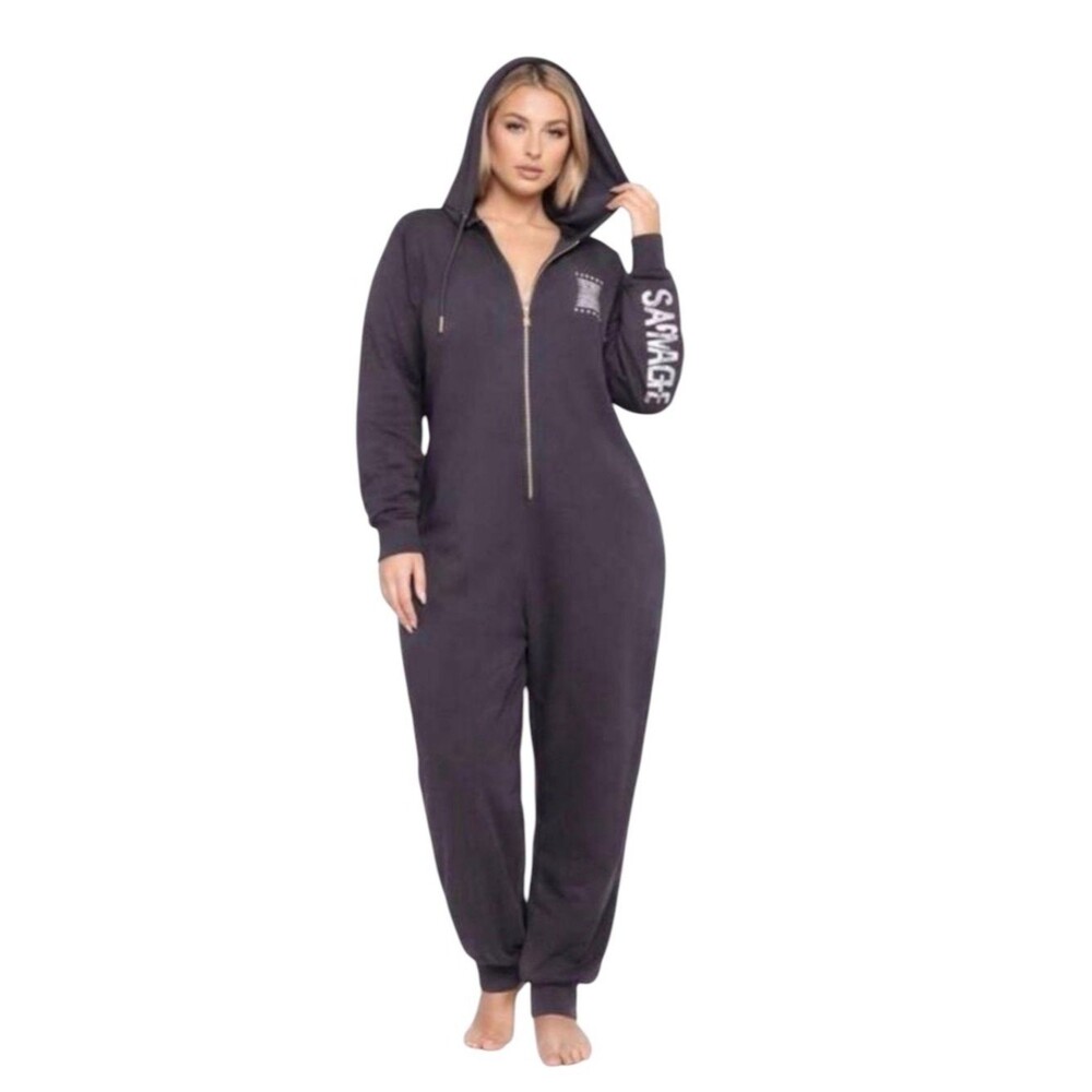 Savage X Fenty Forever Savage Hooded Jumpsuit Forged Iron Gray Large NWT